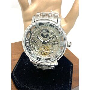 Stuhrling Men's Watch 3922 Automatic Skeleton Dial Silver Stainless Steel 48mm